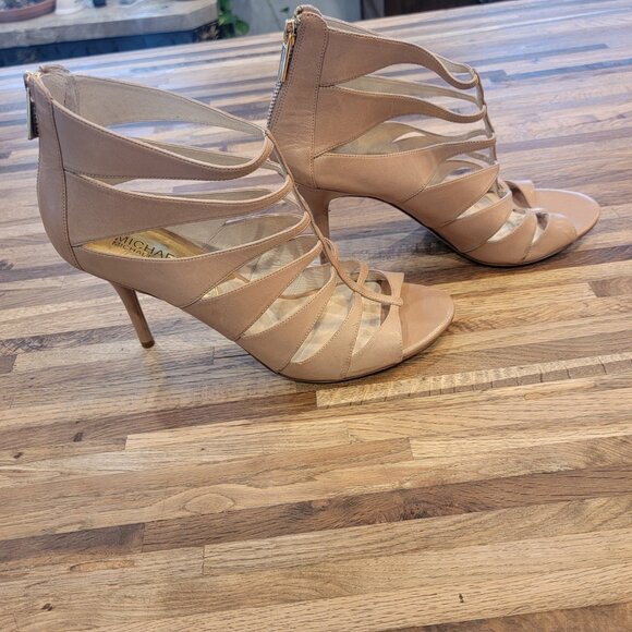 MICHAEL KORS MAVIS OPEN TOE DK KHAKI ZIPPER STRAPPY SANDAL WOMEN SHOES - Picture 4 of 13